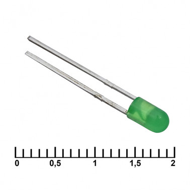 Светодиод 3 mm зеленый 30 mCd 20