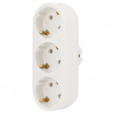 11-1079 Тройник электрический линейный 16 А с заземлением белый