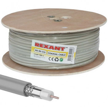 Коаксиальный кабель 01-2021 RG-8X 75% 100м серый